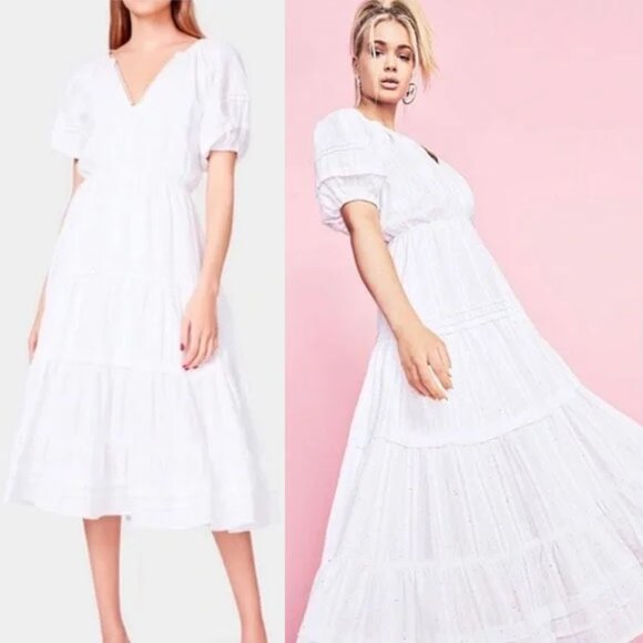 Betsey Johnson Spectator Tiered Midi Dress M White Prairie Cottagecore Confetti - Picture 1 of 16